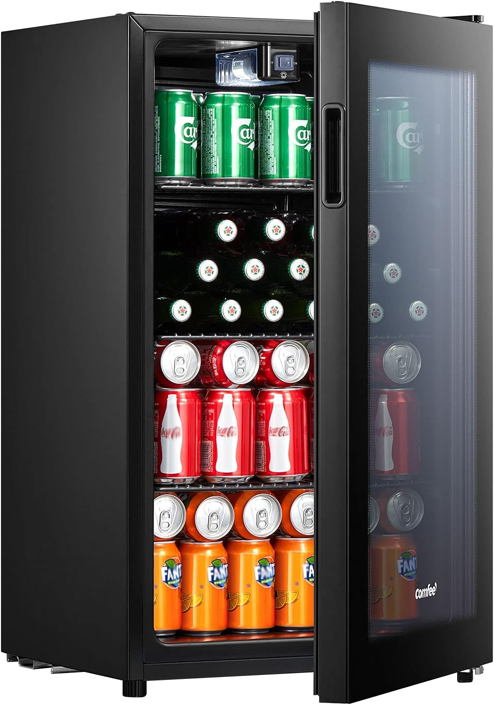 COMFEE' RCZ96BG1(E) Under Counter Beer Fridge, 93L Beverages & Drinks Fridge, LED Light, Removable Shelves, Economic Energy [En