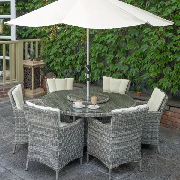 【Furniture】【BS】Outdoor Wicker 135cm Round Table 6 Seats (Light Gray)
