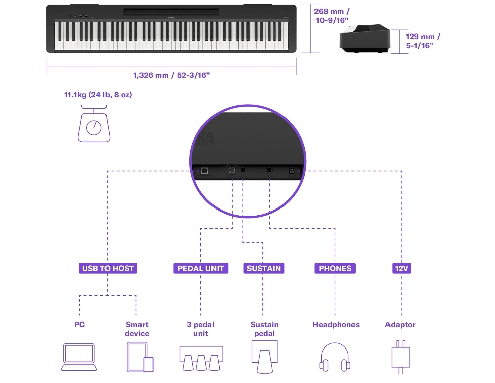 Yamaha P-145 Digital Piano, Black - Lightweight, Portable digital piano with Graded-Hammer-Compact keyboard, 88 weighted keys and 10 instrument sounds