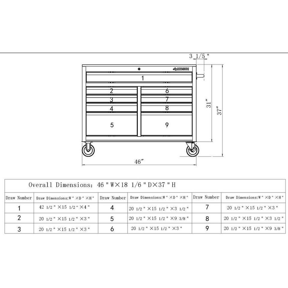 46 in. 9 Drawer Mobile Storage Cabinet with Solid Wood Top