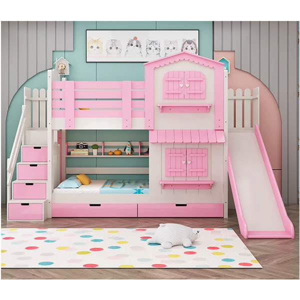 【Furniture】【BS】Children's Bunk Bed Mother-Child Bed Girl Bunk Bed with Wardrobe Slide