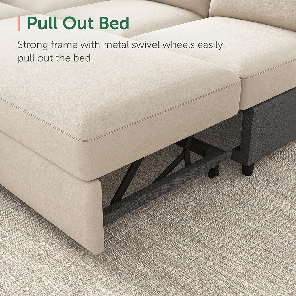 HONBAY Sleeper Sectional Sofa with Storage Chaise U Shaped Sectional Couch