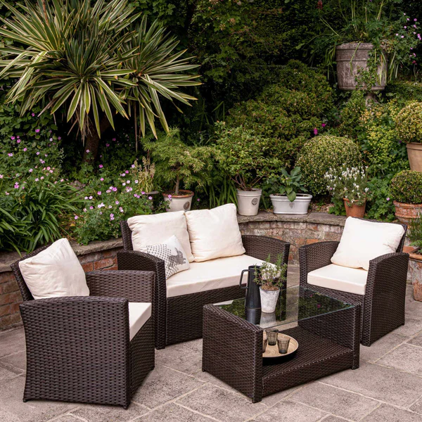 Cote Garden Sofa Set - LED Cantilever Parasol - 4 Seater - Black Rattan