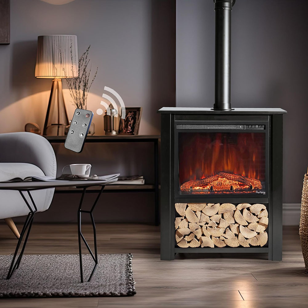 Innsbruck Electric LED Fireplace Stove - Décor Chimney Flue and Wood