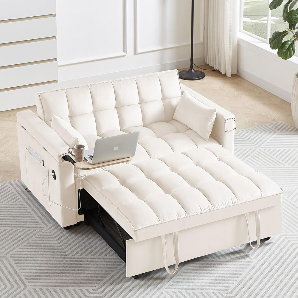 Convertible Sofa Bed,3-in-1 Velvet Sleeper Couch Pull-Out Bed