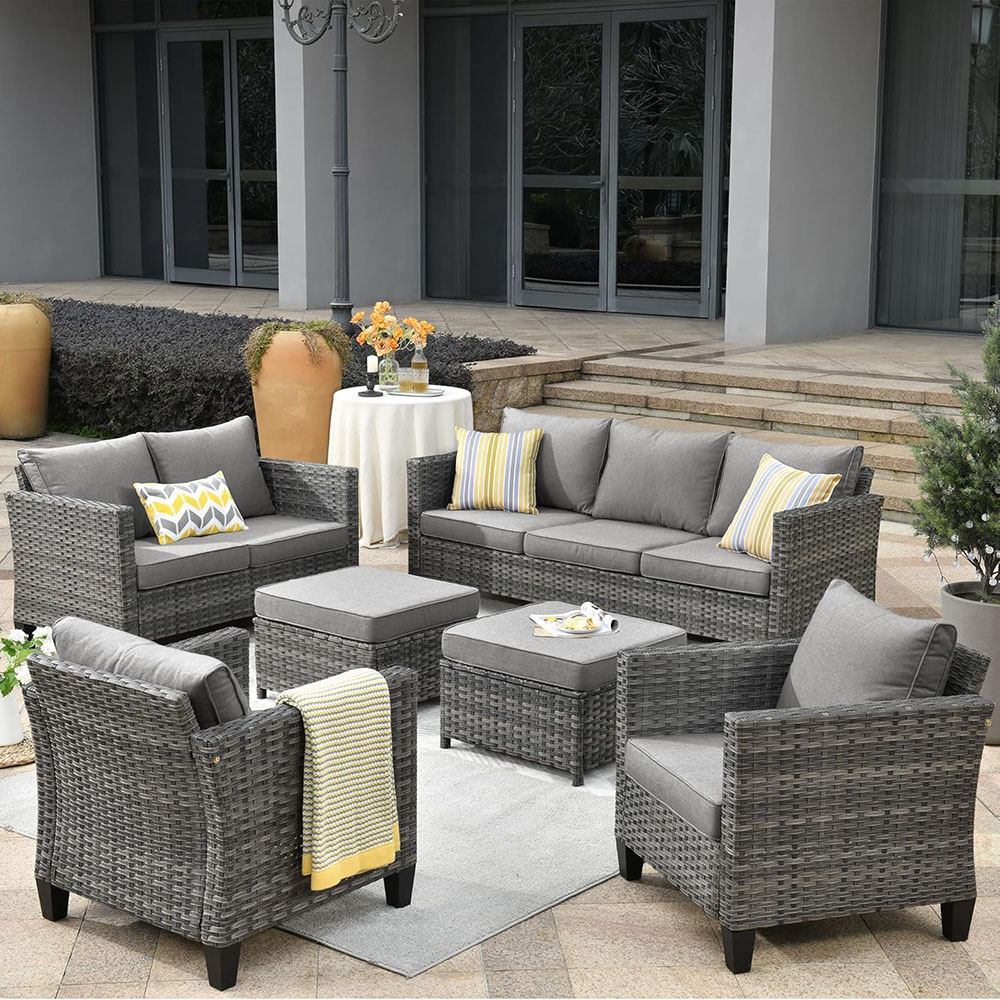 ovios Patio Furniture Set, Outdoor Wicker Rattan Sofa Couch with Chairs