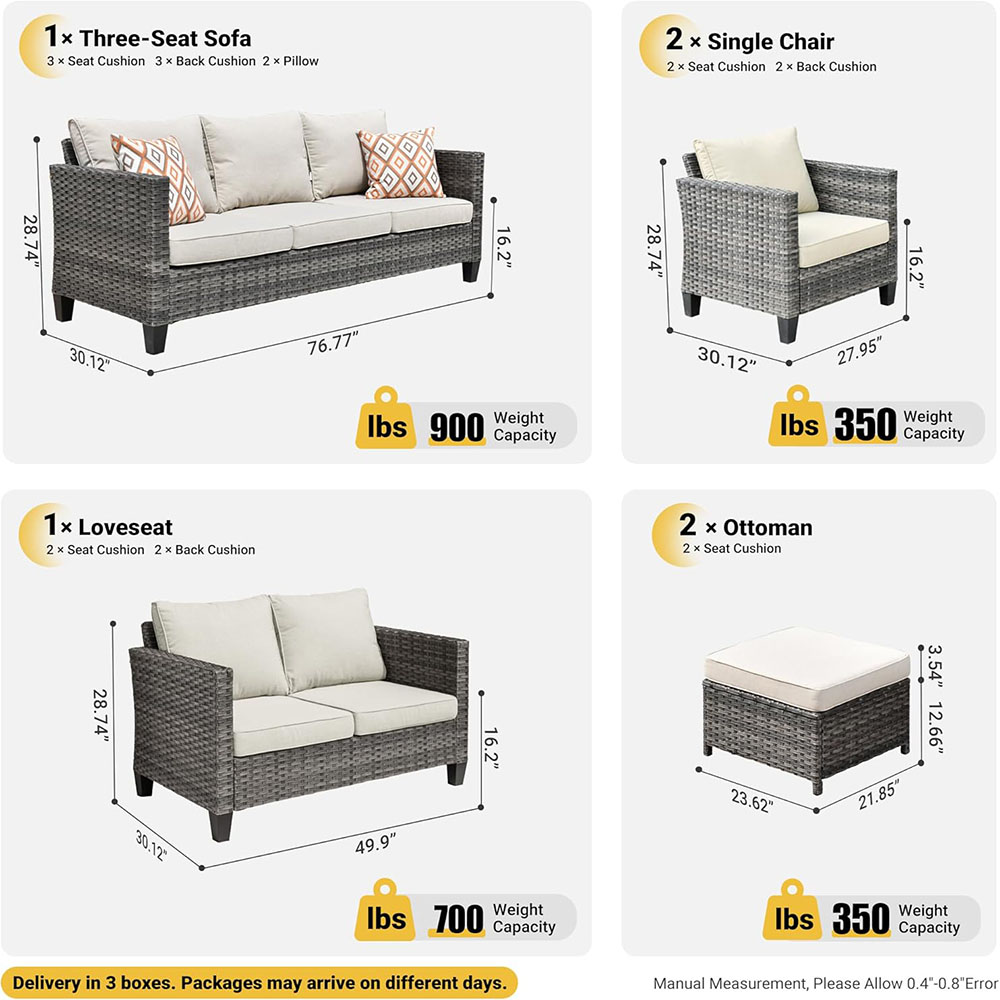 ovios Patio Furniture Set, Outdoor Wicker Rattan Sofa Couch with Chairs