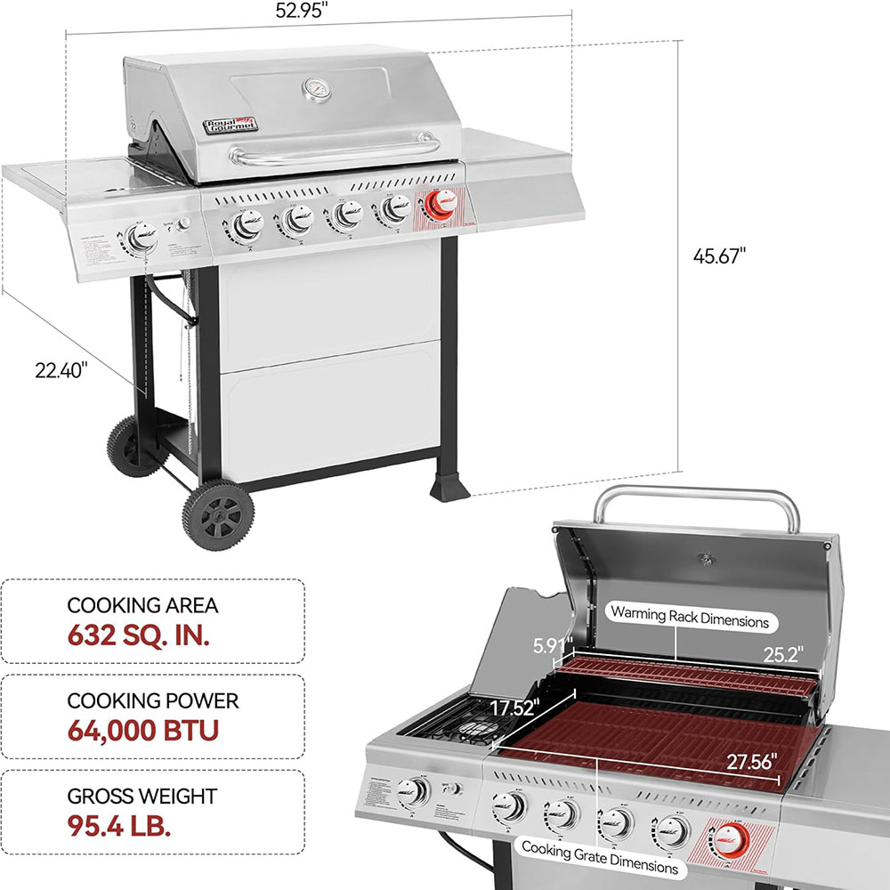 Royal Gourmet GA5401T 5-Burner Propane Gas Grill with Sear Burner and Side Burner