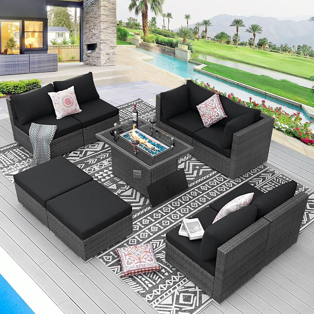 BULEXYARD Grey PE Wicker Patio Furniture Sectional Conversation Sofa Set