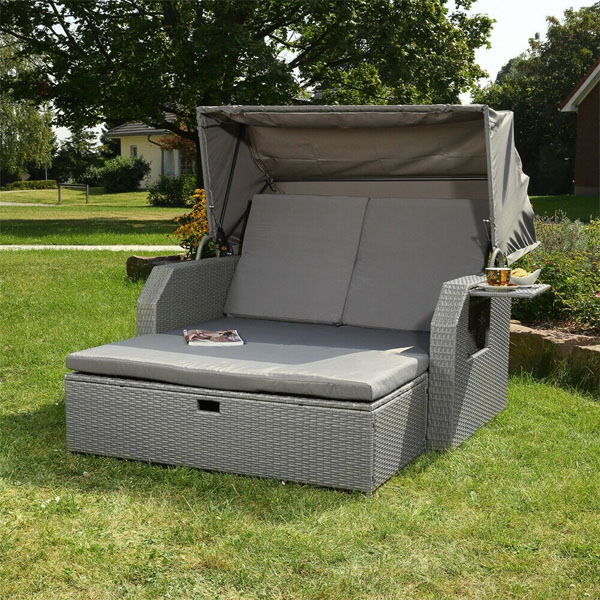 Garden bed daybed bench with canopy pillow