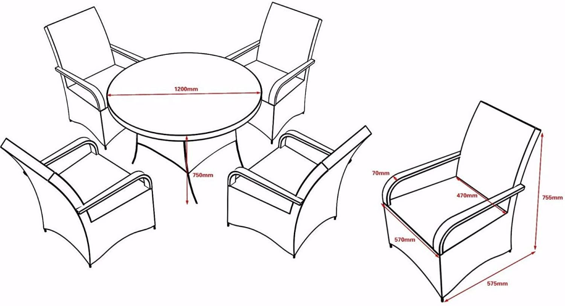 4 Seat Round Rattan Dining Table Chair Garden Furniture