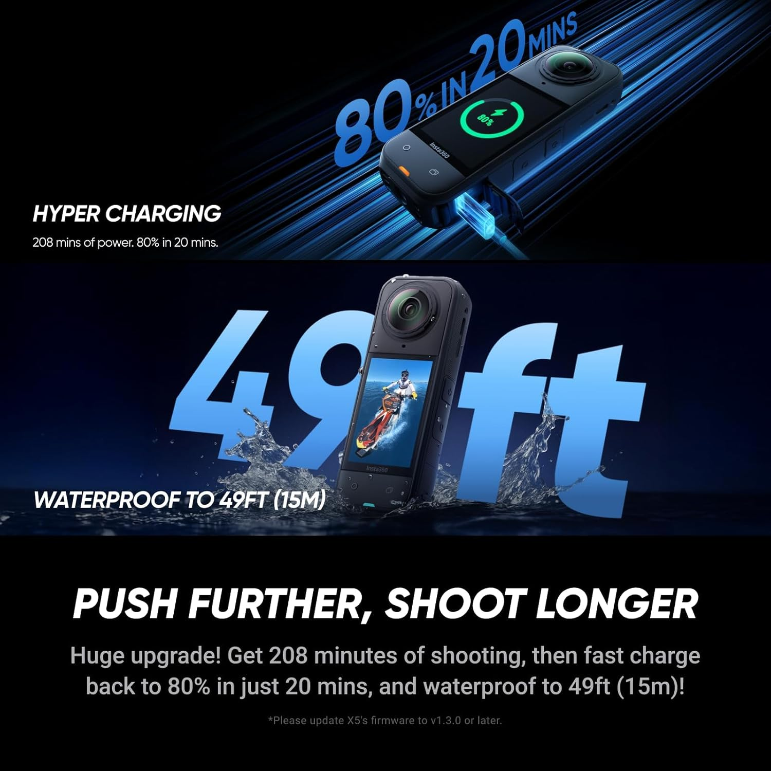 Insta360 X5 - Waterproof 8K 360° Action Camera, Leading Low Light, Invisible Selfie Stick Effect, Rugged and Replaceable Lens, 3-Hour Battery, Built-in Wind Guard, Stabilization, Triple AI Chip Design